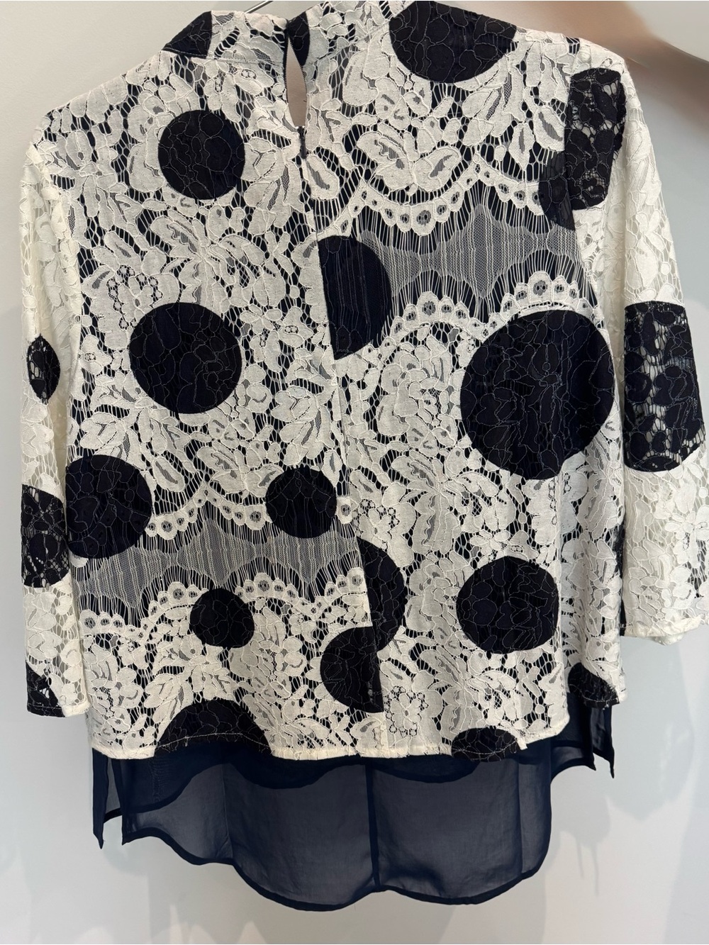 Anthropologie Navy  & White Lace Polka Dot Overlay Blouse